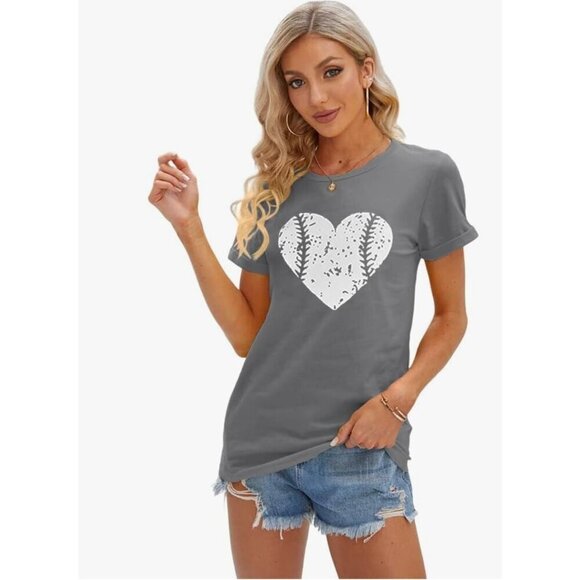 Baseball Grey & White Heart T-Shirt Medium - Picture 1 of 6
